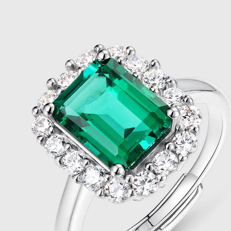 Planderful Jewelry Lab Grown Emerald Ring In Sterling Silver Halo Design With European Style