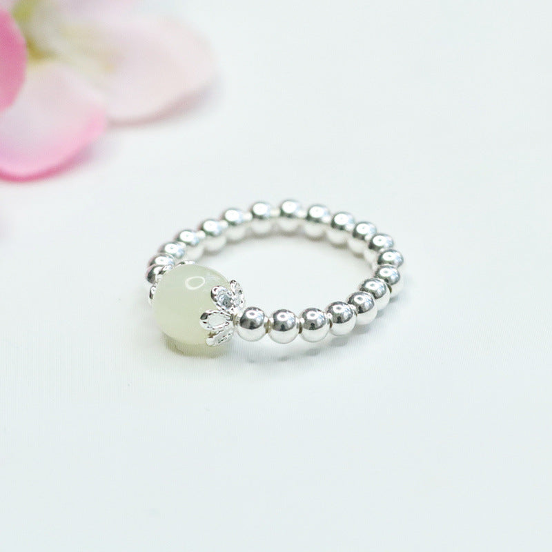 Jade Beaded Ring in Sterling Silver