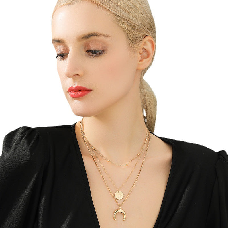 Stylish Women's Triple-Layer Star & Moon Necklace by Vienna Verve