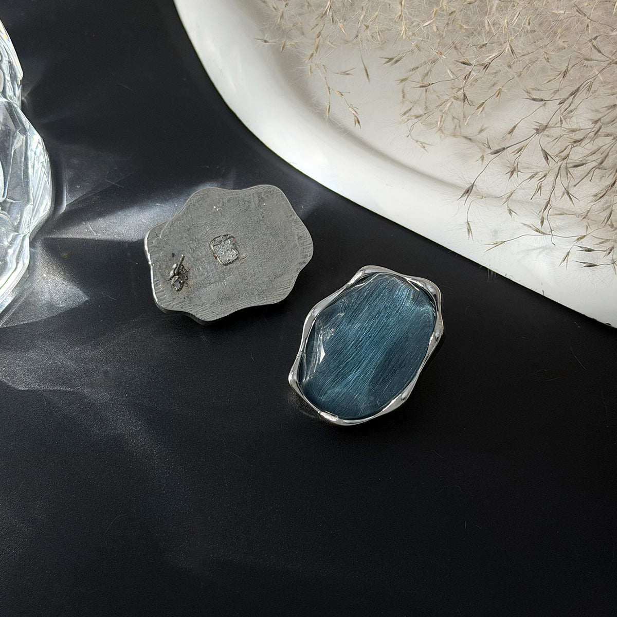 Planderful Vienna Verve Statement Stone Stud Earrings Brushed Texture Lava Stone Retro Design For Trendsetters