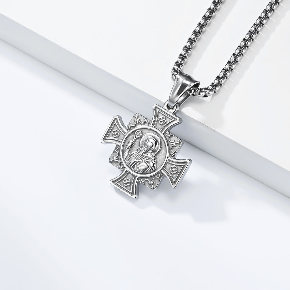 Planderful St Benedict Exorcism Necklace Titanium Steel Pendant for Men European American Retro Collection