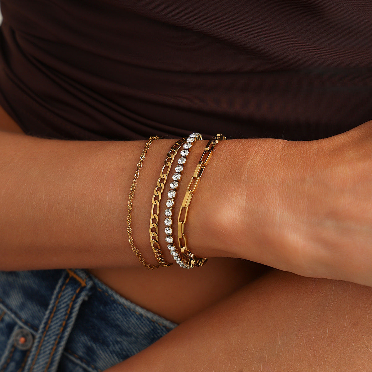 Planderful Vienna Verve Zircon Bracelet For Modern Women Stainless Steel Cross Chain Stackable Jewelry Statement
