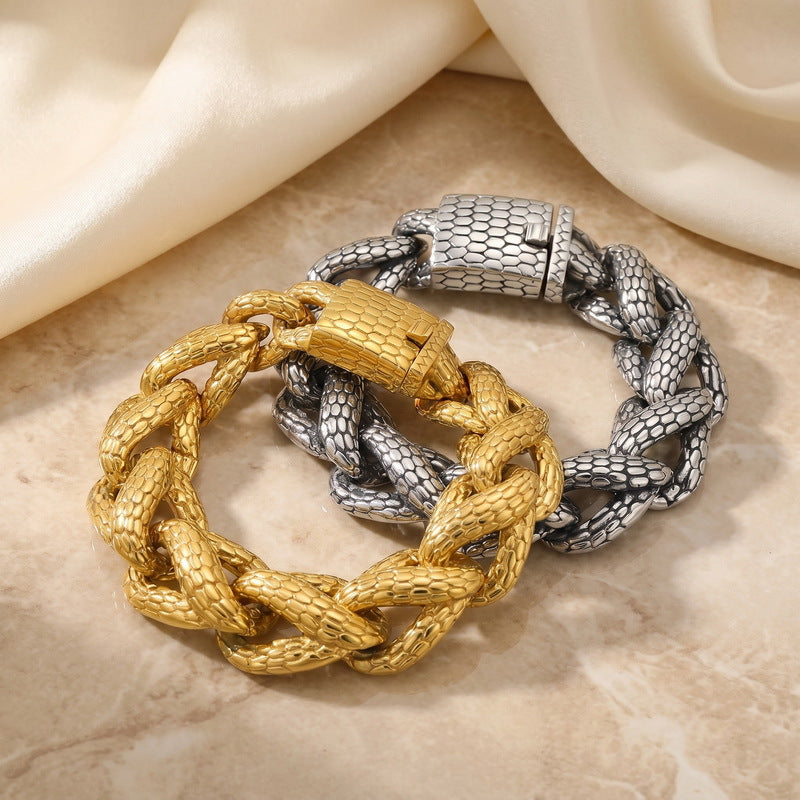 Snake-Shaped Winding Cuban Chain – Punk Snake Scale Chain Stainless Steel Men's Bracelet