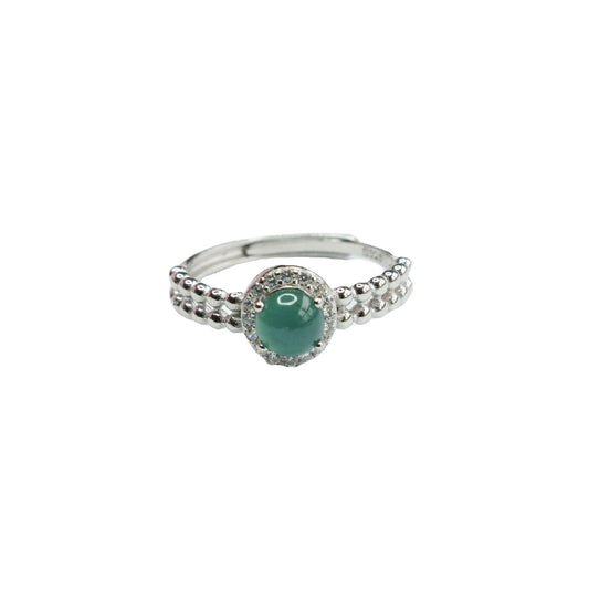 Icy Blue Jadeite Bead 925 Silver Ring