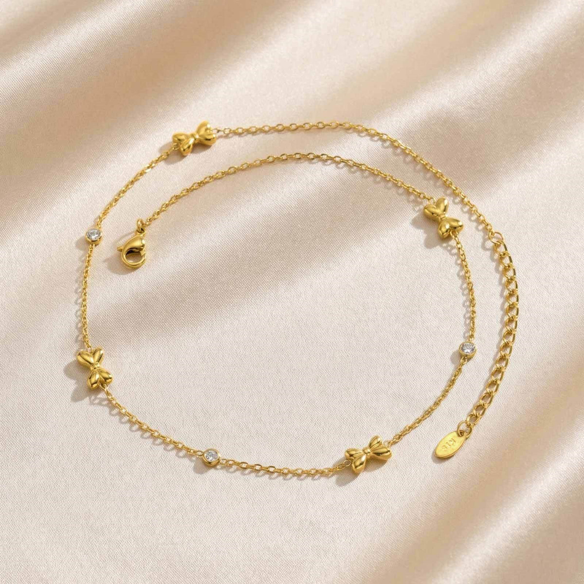 Style Stainless Steel Flat Cross Chain Bow Zircon Exquisite Women's Collarbone Chain Necklace