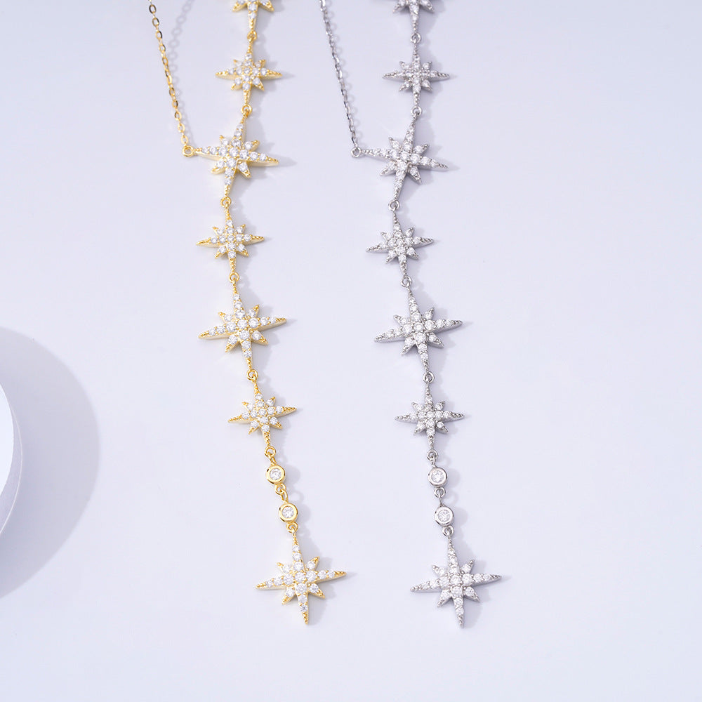 Ins Wind Simple Collarbone Chain S925 Silver Octagram Necklace