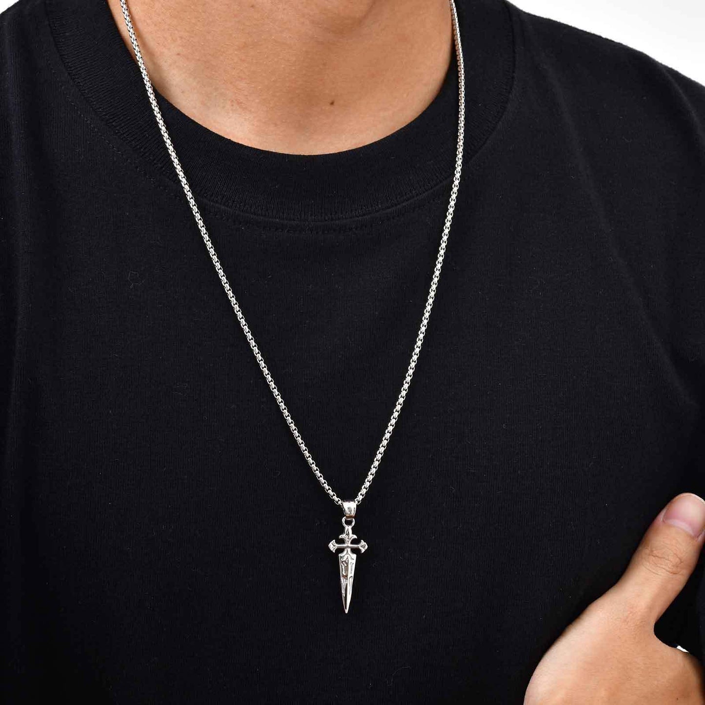 Planderful Stainless Steel Sword Cross Pendant For Men
