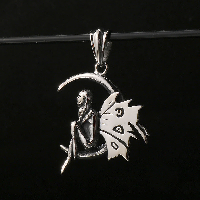 Planderful Retro Mens Titanium Steel Necklace Wings Pendant