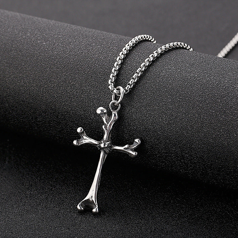 Personalized Titanium Steel Cross Bone Pendant for Men - European and American Fashion Accessories