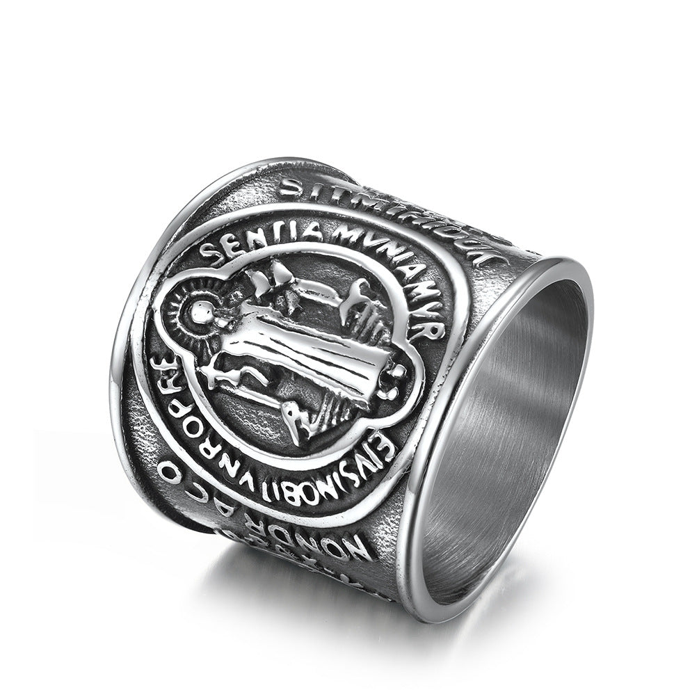 St. Benedict Exorcism Stainless Steel Ring for Men