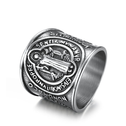 St. Benedict Exorcism Stainless Steel Ring for Men