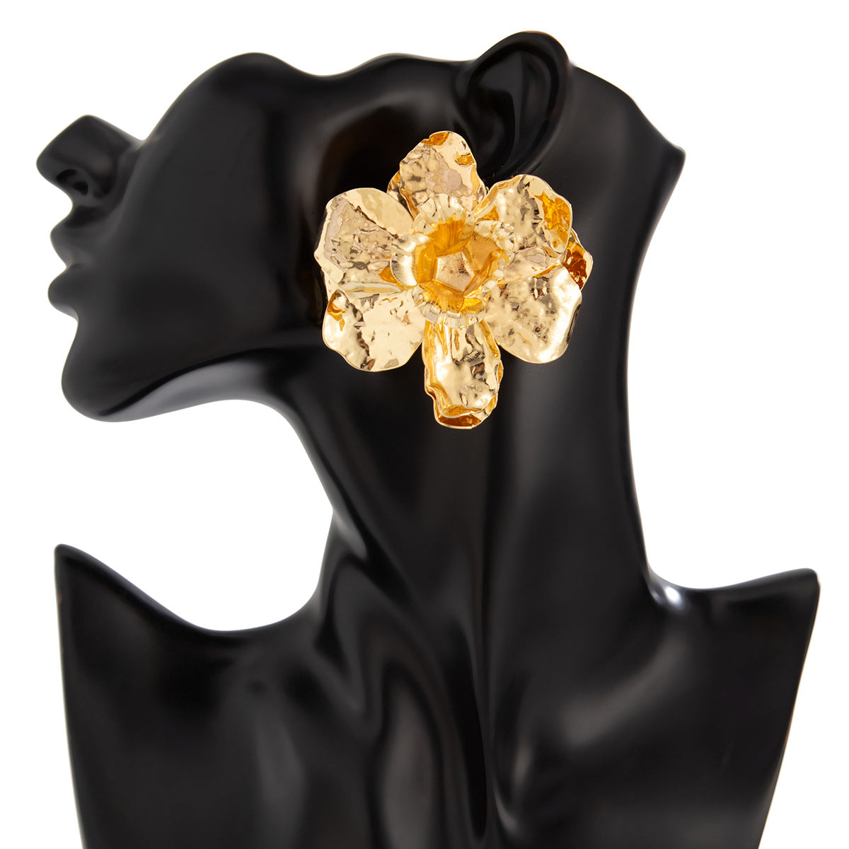 Planderful Vienna Verve Statement Flower Stud Earrings Exaggerated Metal Pleated Three Dimensional Design For Women