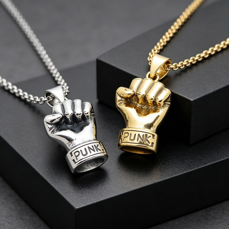 Rock Punk Pendant Three-Dimensional Fist Casting Stainless Steel Men's Pendant Necklace