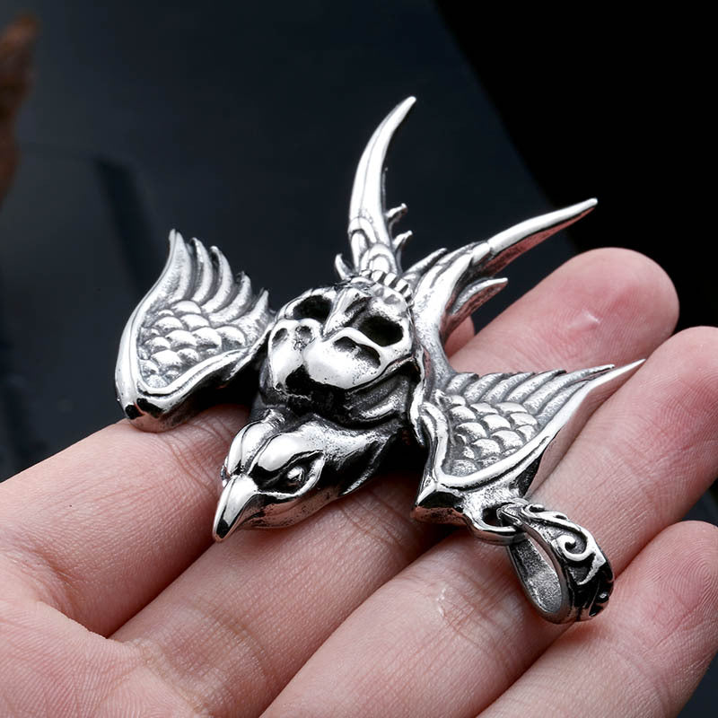 Stainless Steel Skull Swallow Pendant – Men's Titanium Steel Pendant Necklace