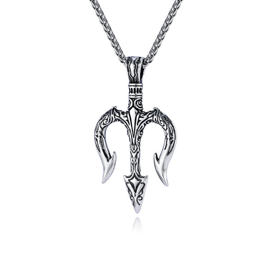 Cross-Border Retro Poseidon Trident Titanium Steel Necklace