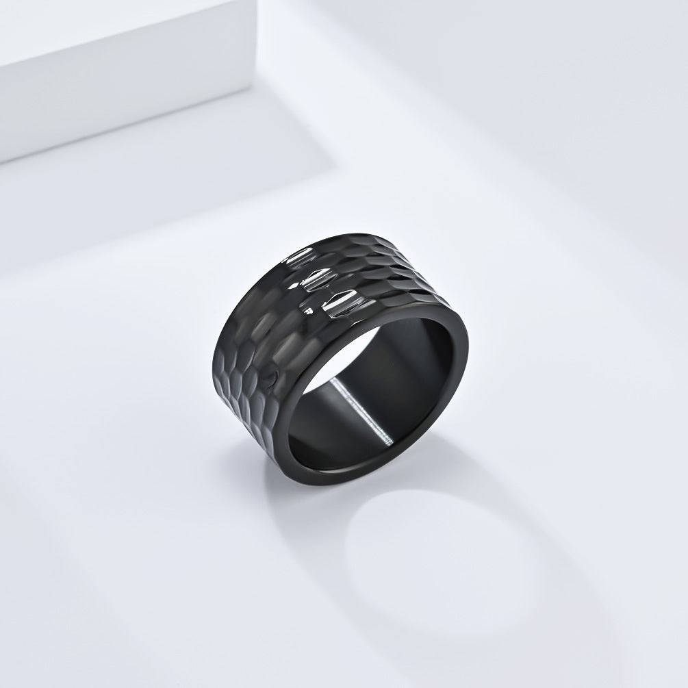 Planderful Titanium Steel Ring For Men With Honeycomb Concave Convex Pattern Bold Durable Modern Jewelry For Him