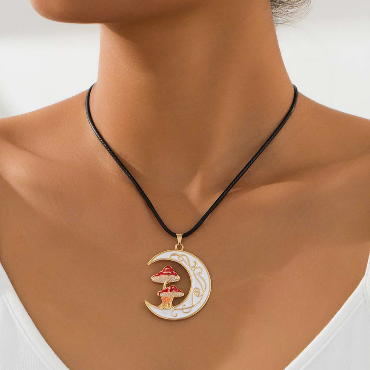 Planderful Vienna Verve Necklace – Cute Metal Moon Mushroom Design