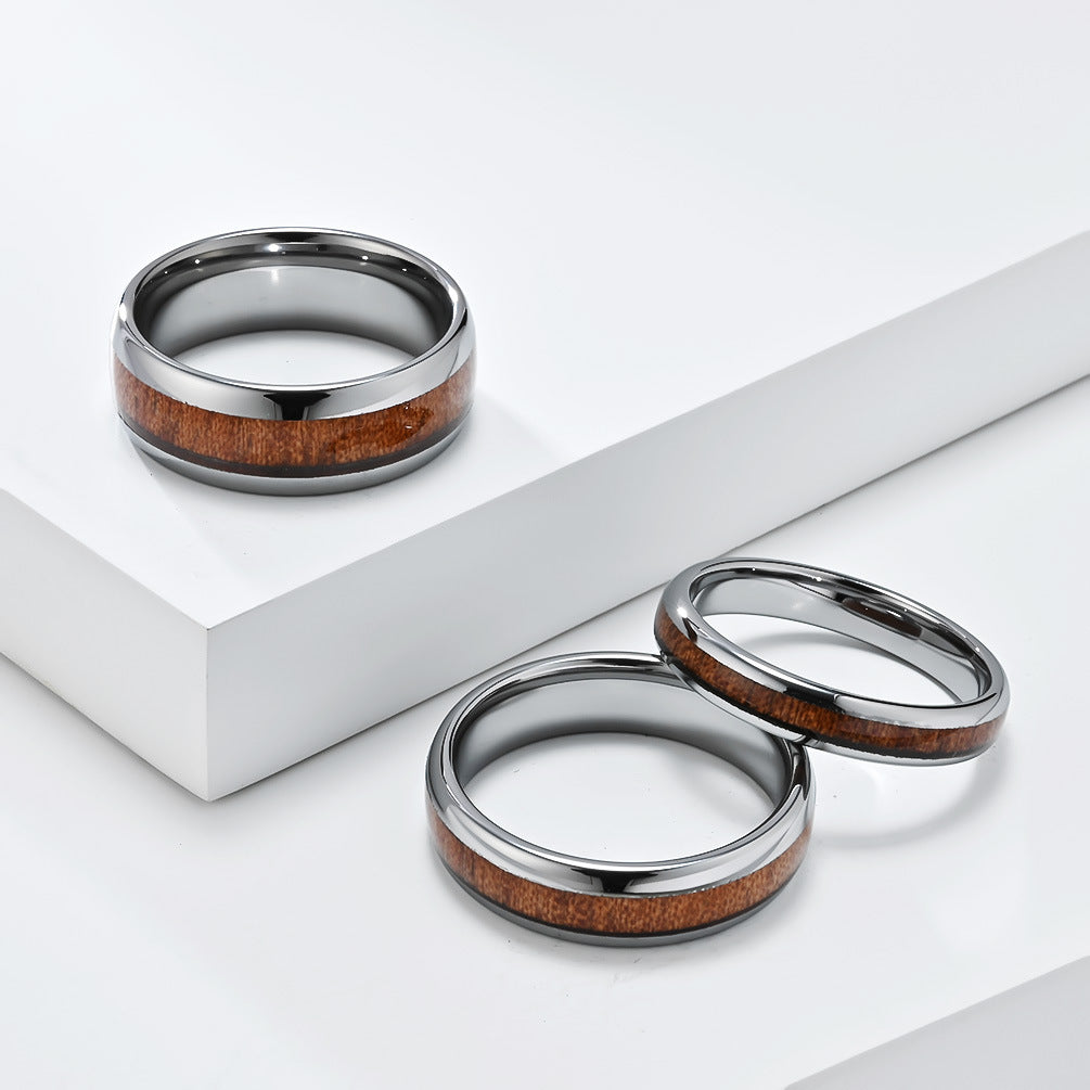 Premium Tungsten Ring Inlaid Wood And Leather 4 6 8mm For Men And Women Planderful Shop