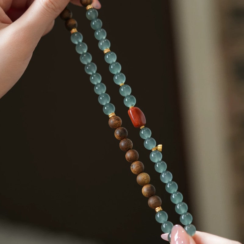 Chalcedony Agarwood Double-Wrap Bracelet