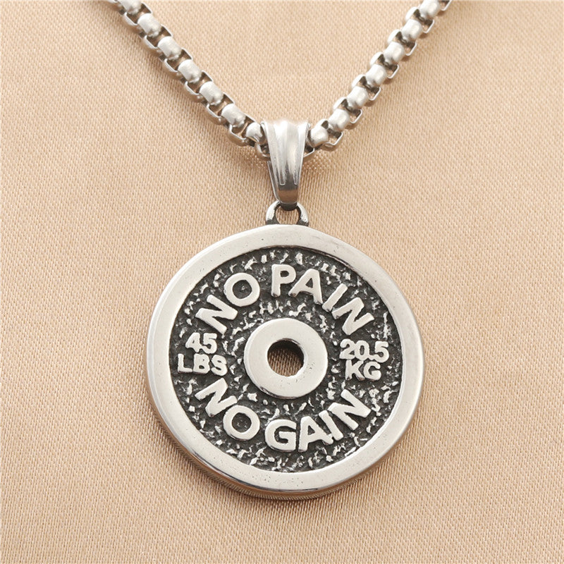 Punk-Inspired Titanium Steel Weightlifting Pendant Necklace for Men - Retro Trendy Design