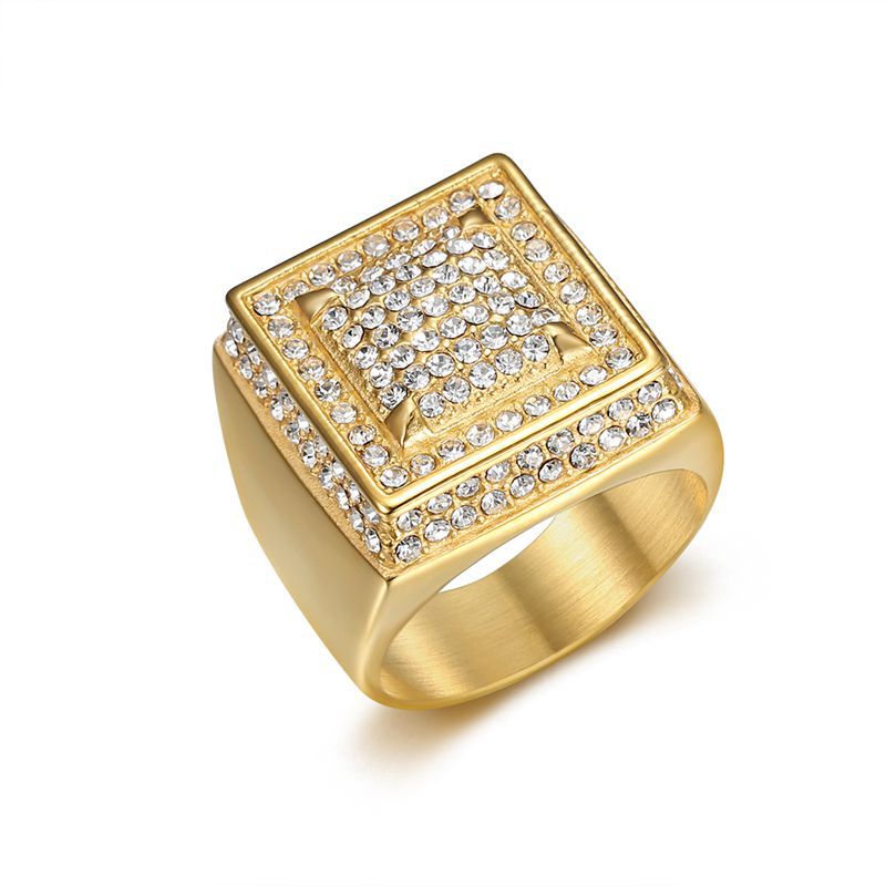 Planderful Everyday Genie Titanium Steel Gold Plated Hip Hop Ring For Men Luxurious Zircon Jewelry