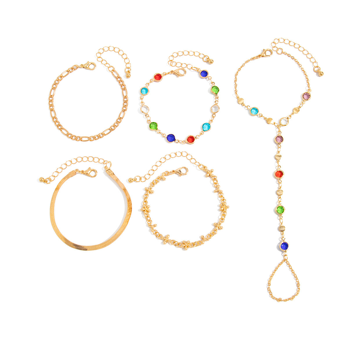 Planderful Crystal Finger Bracelet Set for Women Multi Layered Slim Chain Statement Jewelry Vienna Verve