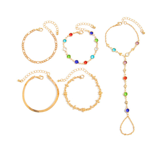Planderful Crystal Finger Bracelet Set for Women Multi Layered Slim Chain Statement Jewelry Vienna Verve