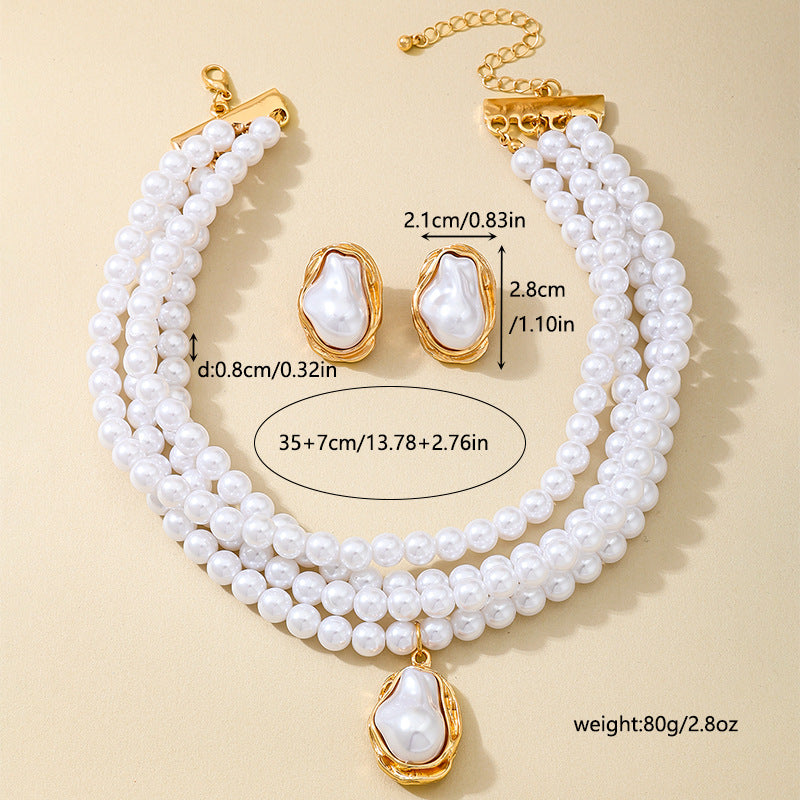Gorgeous Multi-Layered Pearl Necklace Earrings Set for Women