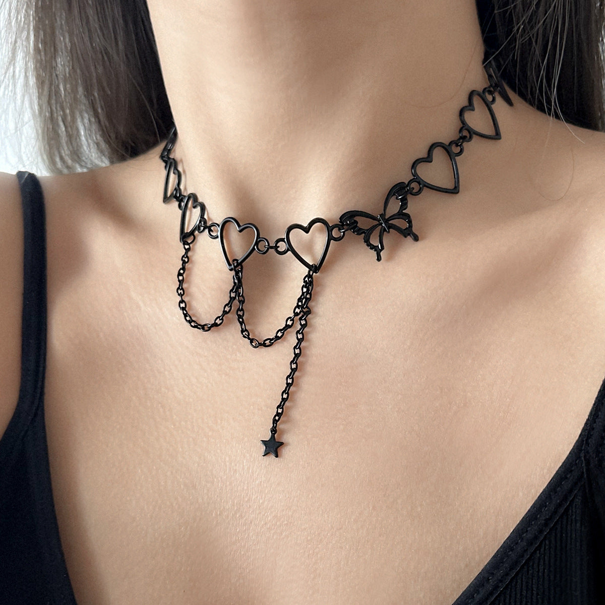 Asymmetrical Heart, Butterfly & Star Necklace