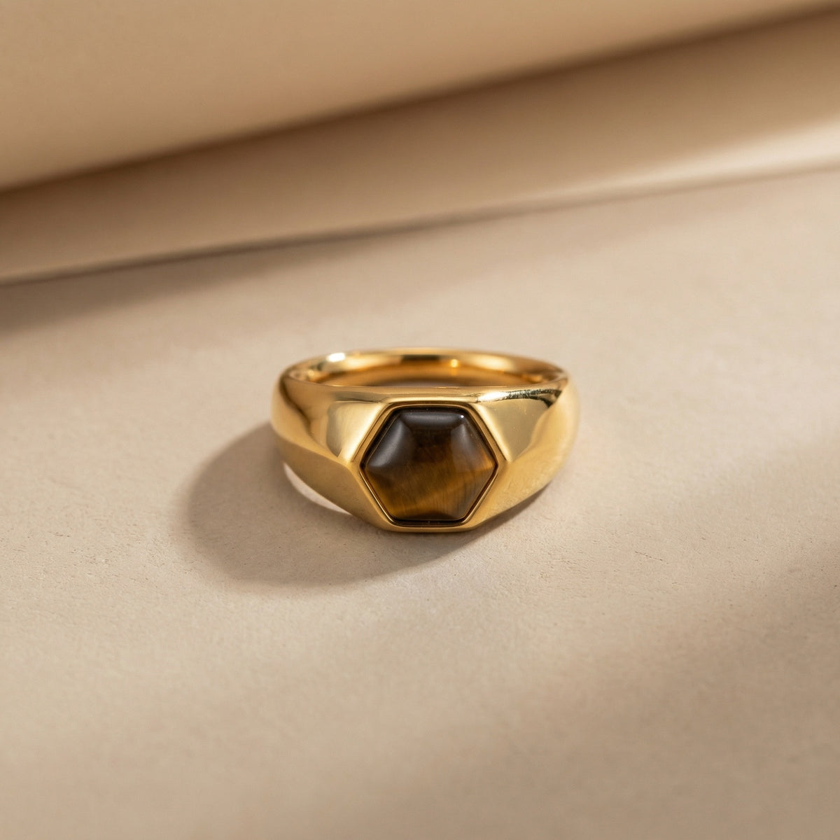 Stainless Steel Water Drop Natural Tiger's Eye Stone Oval Heart-Shaped Dongling Jade Ring