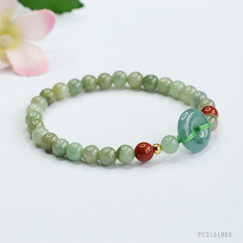 Blue Water Jadeite Peace Buckle & Round Bead 5-13 mm Bracelet