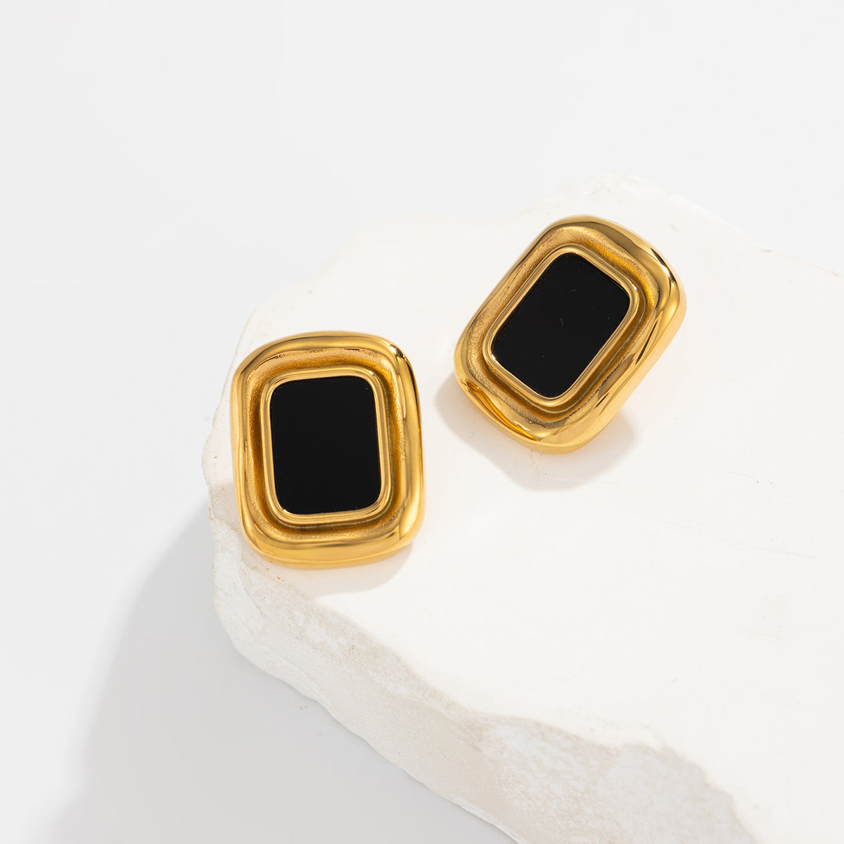 Planderful Stainless Steel Stud Earrings Tiger Stone Inlaid Geometric Pearl Square Statement For Trendsetting Women