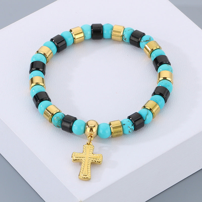 Planderful Turquoise Bohemian Beaded Unisex Cross Bracelet
