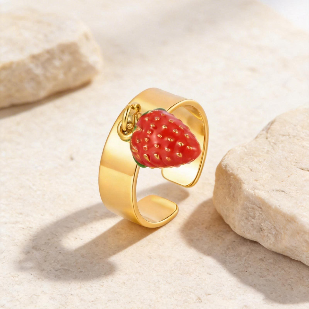 Hot-Selling Stainless Steel Cartoon Holiday Strawberry Opening Ring Student Girlfriend