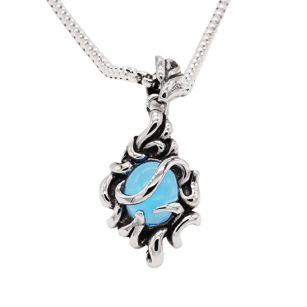 Planderful Titanium Steel Pendant For Men Unisex Retro Bluestone Flame Jewelry With Bold Statement