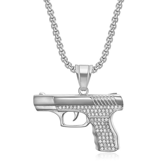 Steel Necklace - Statement Glock Pistol Pendant For Bold Urban Hip Hop Style And Everyday Streetwear