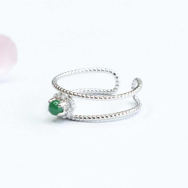 Icy Green Jadeite Halo 925 Silver Ring