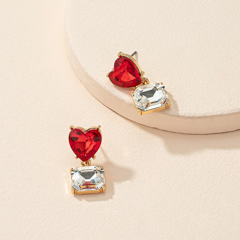 Romantic Heart-Shaped Earrings from South Korea with Delicate Floral Studs