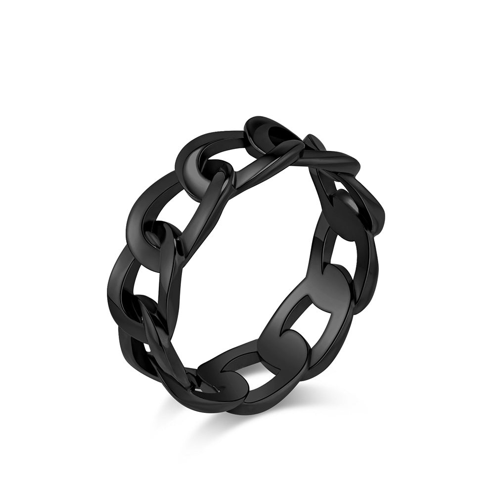 Ins Simple Hollow Cuban Chain Stainless Steel Ring for Men and Women Fashion Jewelry