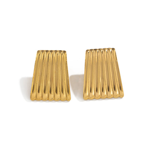 Planderful Stainless Steel Earrings With Glossy Vertical Pattern Geometric Texture For Modern Women