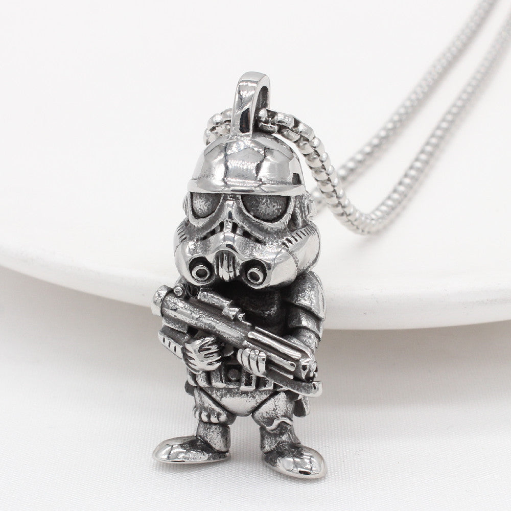 Personalized Retro Helmet Pendant for Men in Titanium Steel - European and American Wholesale Jewelry