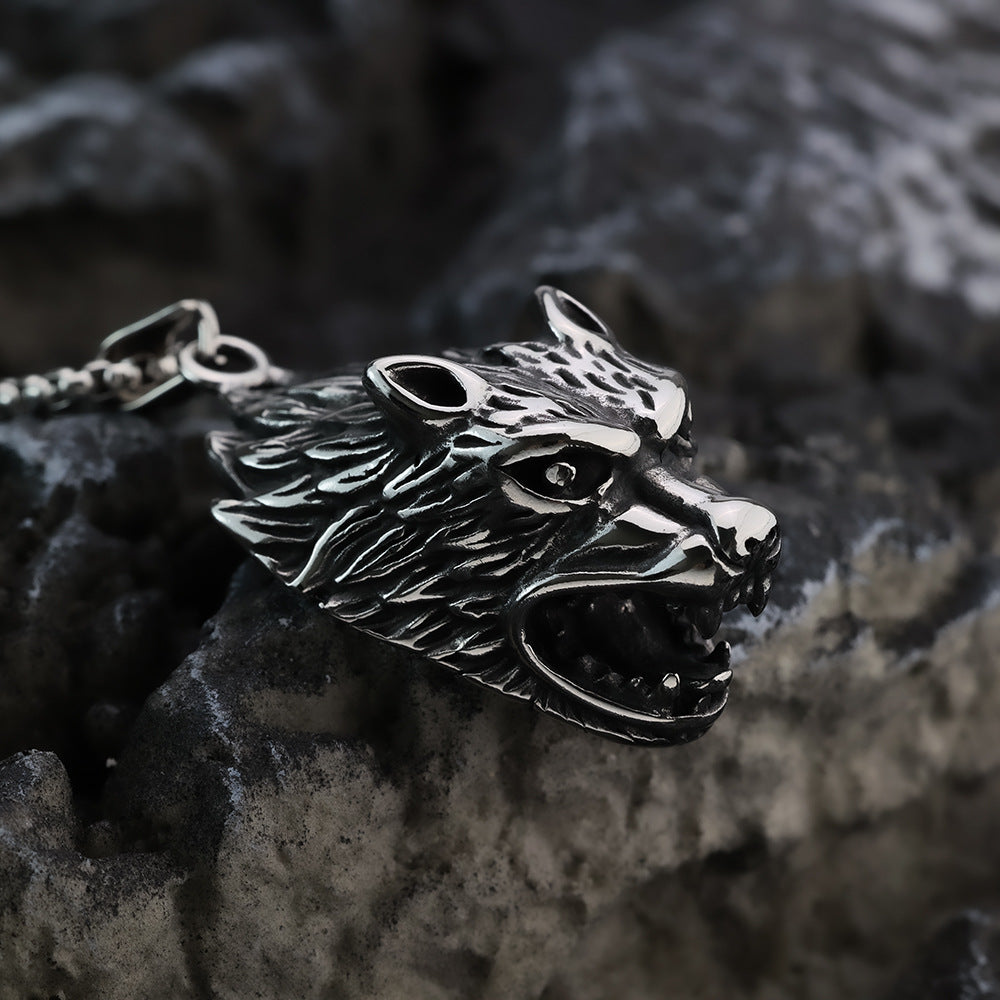 Hip Hop Viking Wolf Head Titanium Steel Men's Necklace
