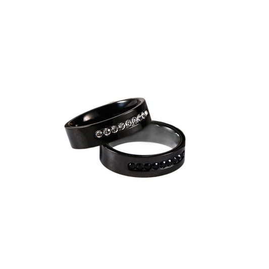 With Zircon Ring – Stainless Steel Inlaid Zircon Ring – Black-Plated Trinkets.
