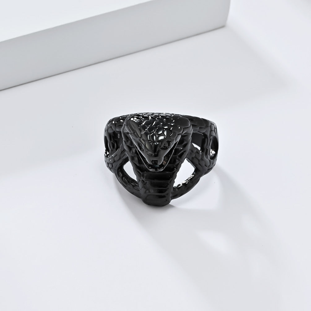 King Cobra Titanium Steel Ring Men's Hip-Hop Viper Jewelry