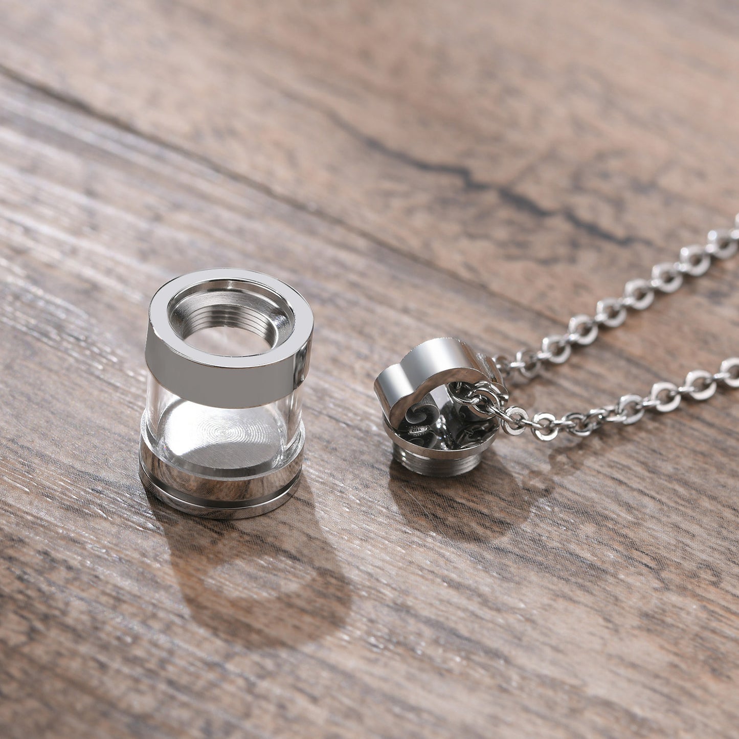 Stainless Steel Glass Transparent Urn Pendant Necklace Case