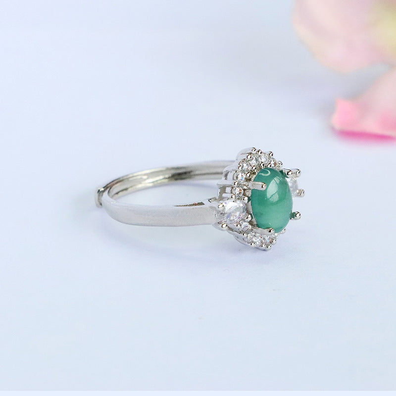 Blue Water Jadeite Double-Band Ring
