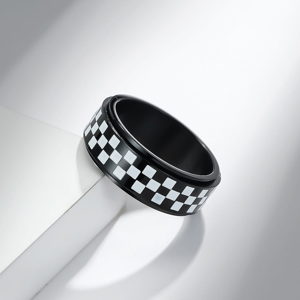 Steel Ring - Statement Rotating Grid Design For Men, Hipster Stainless Steel Band
