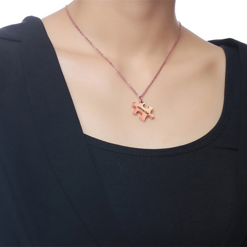 Stainless Steel Friendship Puzzle Necklace Gold Rose Gold Accessories
