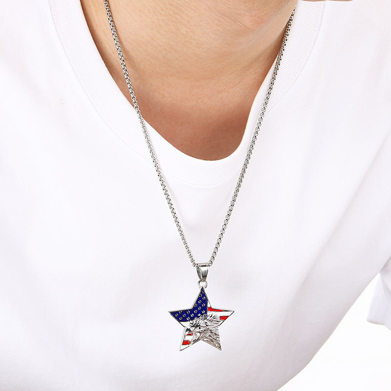 Planderful Eagle Pendant For Men Dripping Oil Pentagram