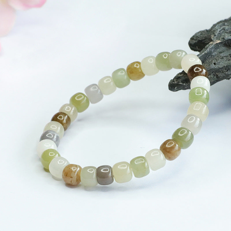 Clear Water Old Bead Sterling Silver Jade Bracelet